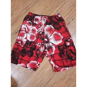 U.S. POLO ASSN. Men's Swim Trunks Red Mesh Lined Size S Floral Accents